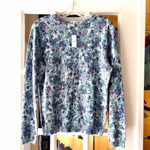 NEW Talbots Womens Cotton Sweater SZ M Blue Gray Paisley Long Sleeve Round Neck